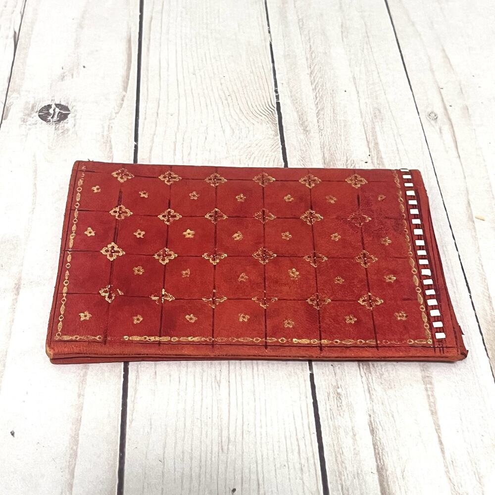 VINTAGE RED SOFT QUILTED LEATHER W/ 22K FLORENTINE GOLD ACCENTS LADIES WALLET